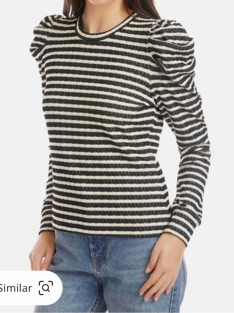 Fifteen Twenty Leila Puff Sleeve Long Sleeve Top In Striped Black & White S NWT
